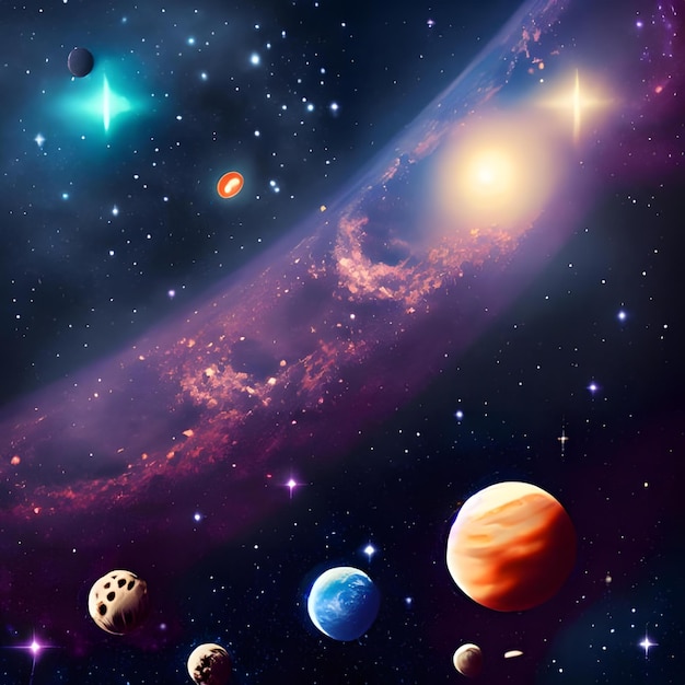 Een achtergrond van sterren en planeten met een melkwegachtergrond 10