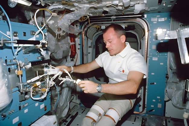 Een actiefoto van astronauten die experimenten uitvoeren in de ruimte Generative Ai