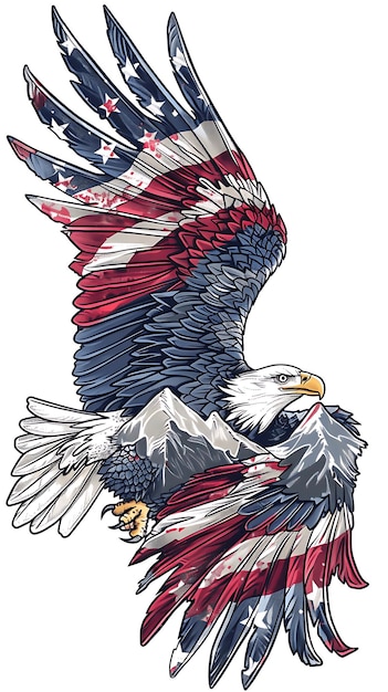 een adelaar met de Amerikaanse vlag op zijn rug
