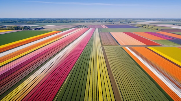 Een adembenemend uitzicht op bloeiende tulpenbedden die de vreugde en de schoonheid van de lente tonen