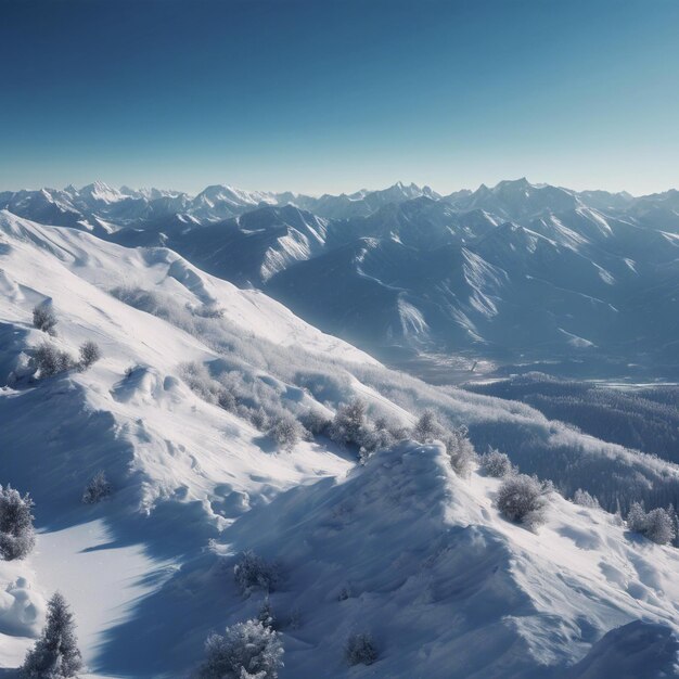 Foto een adembenemend uitzicht op een besneeuwde bergketen met frisse heldere lucht