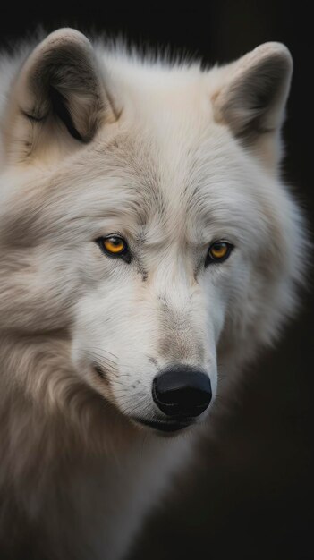 Een adembenemende close-up van een majestueuze witte wolf Genereer Ai