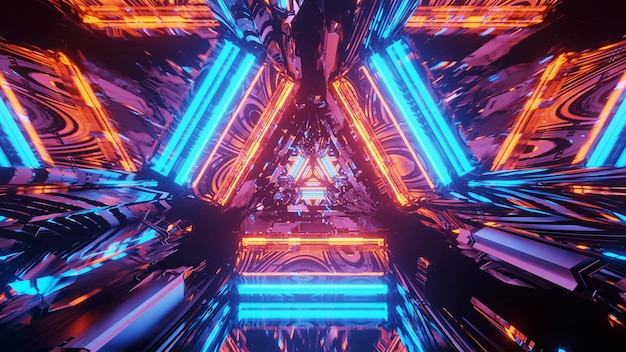 Een adembenemende illustratie van een futuristische tunnel met neonlichten