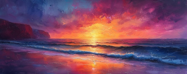 Foto een adembenemende zonsondergang over de oceaan met levendige behang