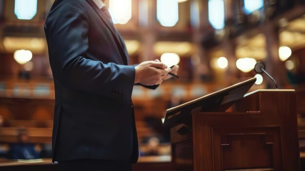 Een advocaat die bewijs presenteert in een rechtszaal