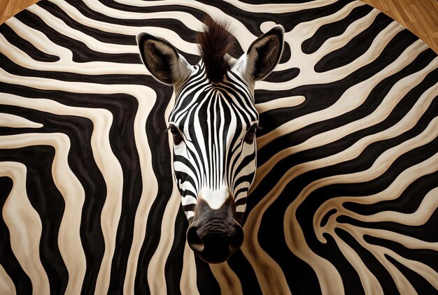 een afbeelding met een zwart-witte zebra tapijten in de stijl van hout