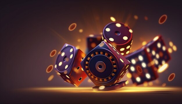 Een afbeelding van dobbelstenen en chips met het woord casino erop