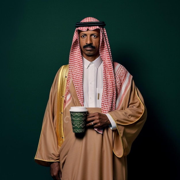 een afbeelding van een Arabische man met de hand koffie