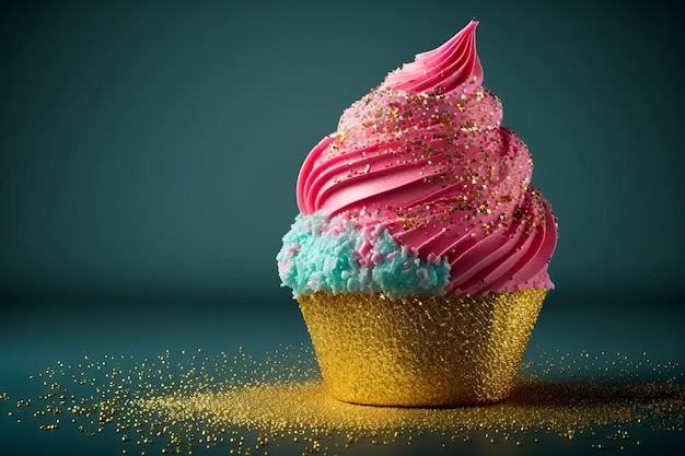 Een afbeelding van een cupcake met roze glazuur en hagelslag Generatieve AI