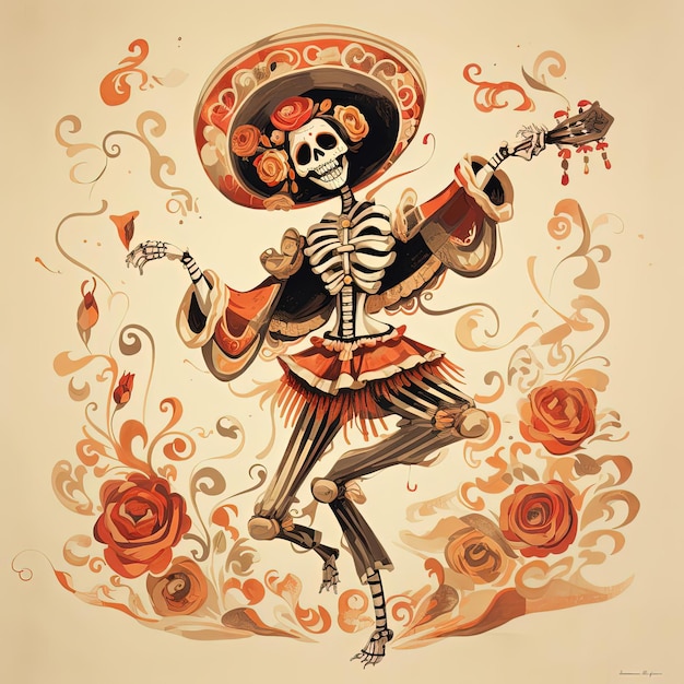 een afbeelding van een danseres in een traditionele jurk in de stijl van de Mexicaanse folklore geïnspireerd