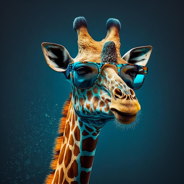 Een afbeelding van een giraf met een zonnebril Generatieve AI