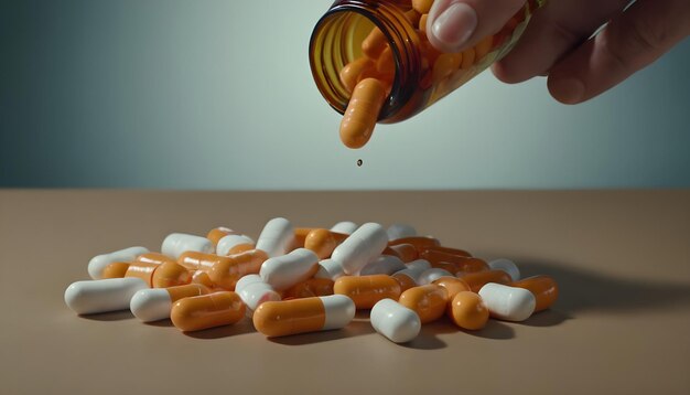 Foto een afbeelding van een hand die pillen uit de ene fles in de andere giet voor het beheer van medicijnen