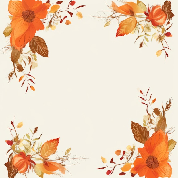 een afbeelding van een herfst bloemenframe met bladeren en bloemen