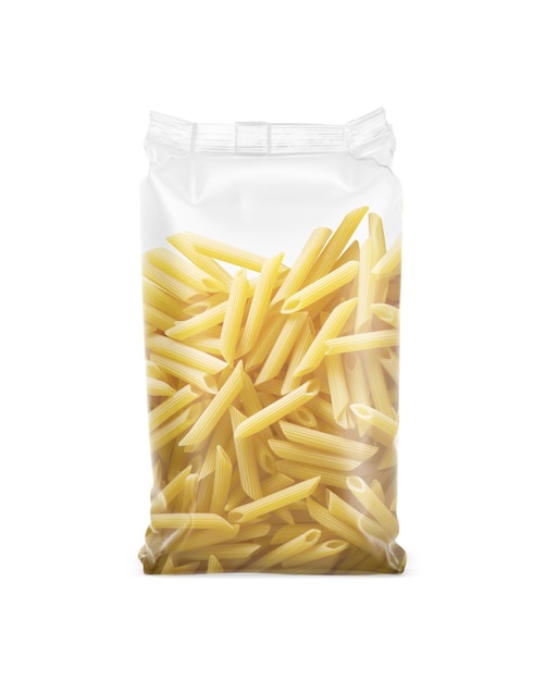 Foto een afbeelding van een penne pasta package geïsoleerd op een witte achtergrond