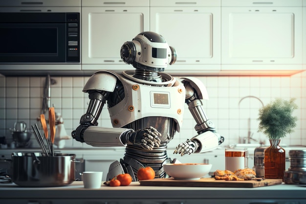 Een afbeelding van een robot in de keuken Generatieve AI