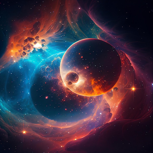 Een afbeelding van een ruimtescène met generatieve ai van planeten en sterren
