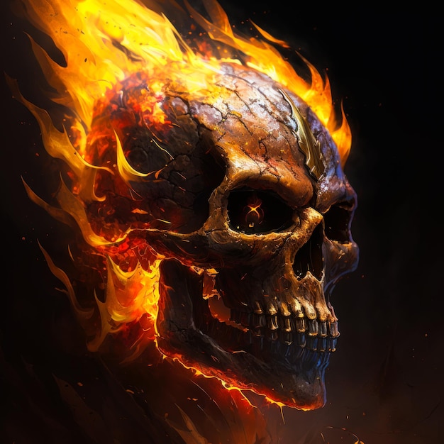 Foto een afbeelding van een schedel met vlammen erop generatieve ai