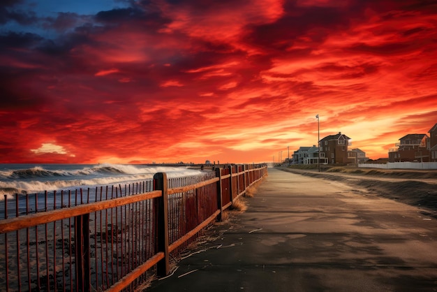 Een afbeelding van een strand bij zonsondergang