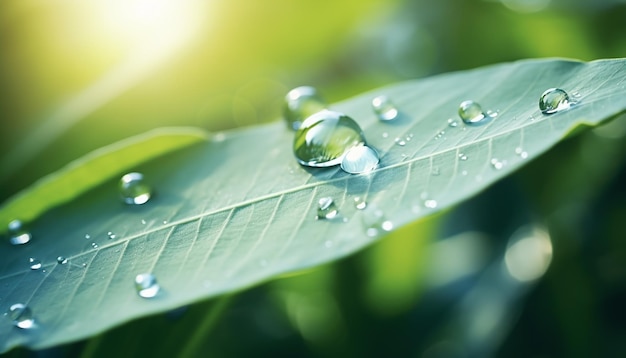 een afbeelding van een waterdruppel op een groen blad in de stijl van fotorealistische landschappen