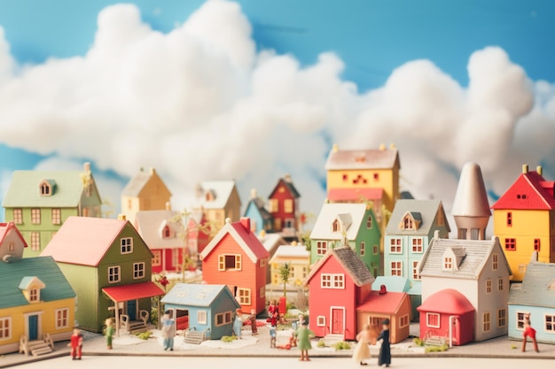 Een afbeelding van een woonwijk gemaakt met miniatuurmodellen