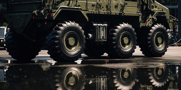 Foto een afbeelding van een zwaar militair voertuig in de stijl van reflecterende oppervlakken