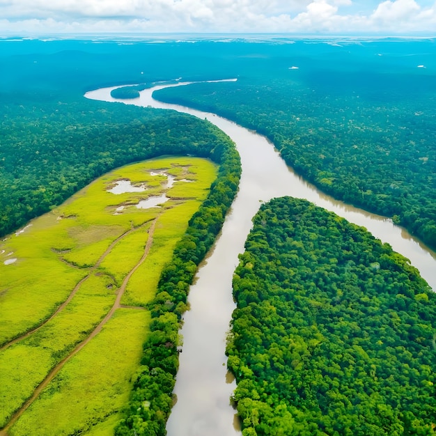 Een afbeelding van het met tropische regenwouden bedekte Amazonegebied