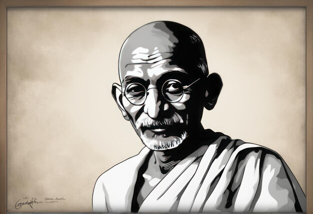 Foto een afbeelding van mahatma gandhi tegen een donkere of zwarte achtergrond illustratie van een mahatma gand