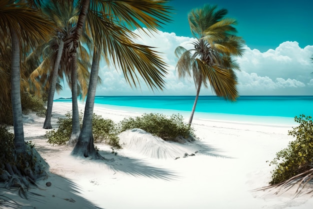 Een afbeelding van tropisch strand met palmbomen Generatieve AI