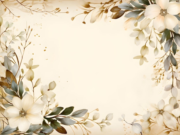 een afbeeldingsframe met bloemen en bladeren op een witte achtergrond Abstract Ivory gebladerte achtergrond met