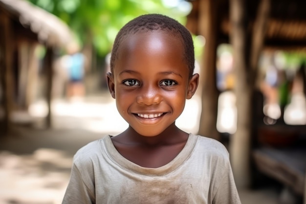een Afrikaanse jongen glimlacht naar de camera