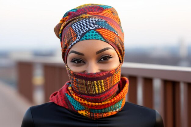 Foto een afro-amerikaanse vrouw met een gezichtsmasker.