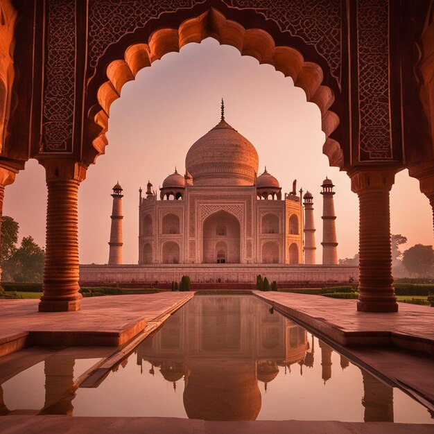 Foto een agra taj mahal zijaanzicht vooraanzichtfotografie