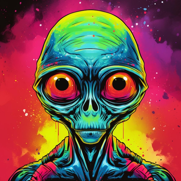 een alien met een kleurrijke achtergrond