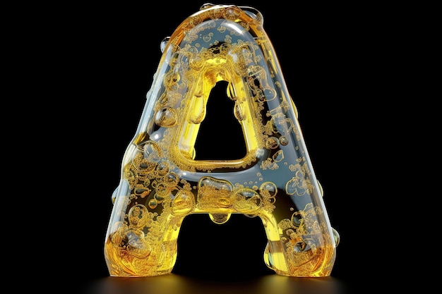 Foto een alphabet letter liquid 3d geïsoleerd op zwarte achtergrond