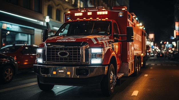 Een ambulance rijdt over een weg met lichten aan