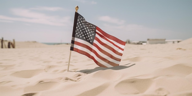 Een Amerikaanse vlag in een zand