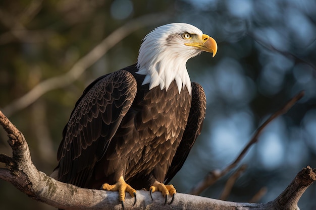 Een Amerikaanse zeearend zit op een tak.