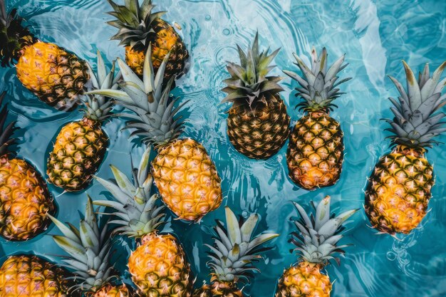 Een ananas die in een zomerzwembad drijft