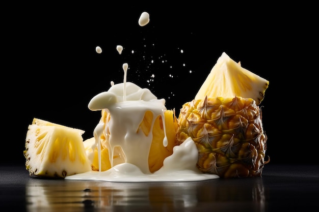 Een ananas en een ananas met een scheutje melk