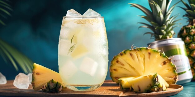 Een ananas en een ananasdrank op een generatief ai-beeld van een dienblad