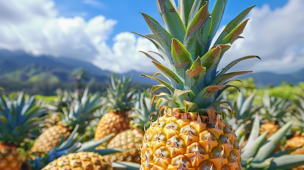 een ananas met een berg op de achtergrond en een berg op het achtergrond