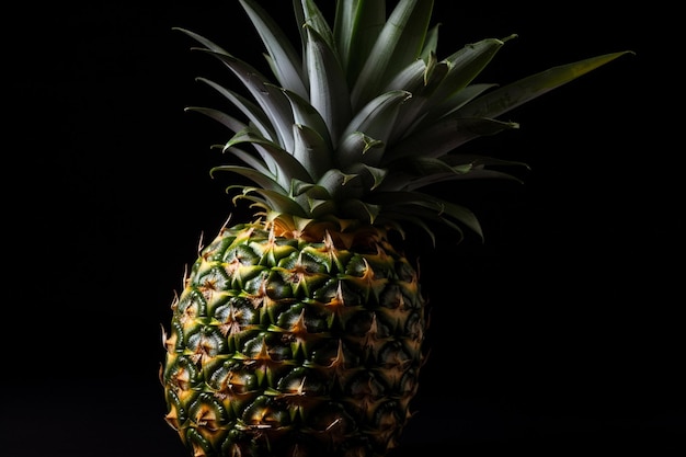 Een ananas met een zwarte achtergrond