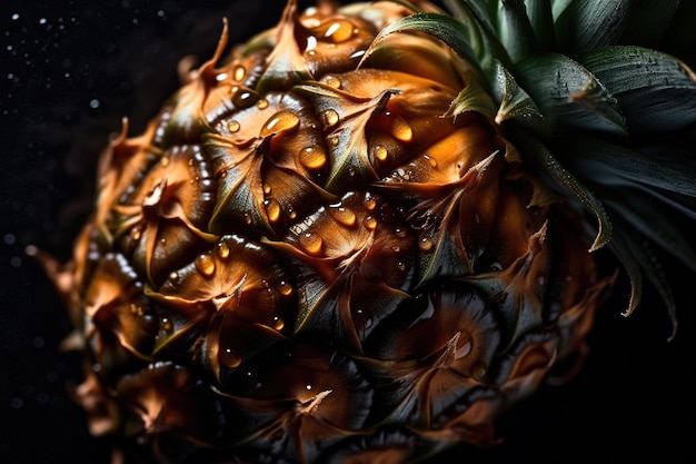 Een ananas met waterdruppels erop