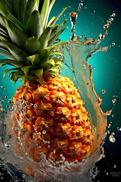 Foto een ananas met waterspatten