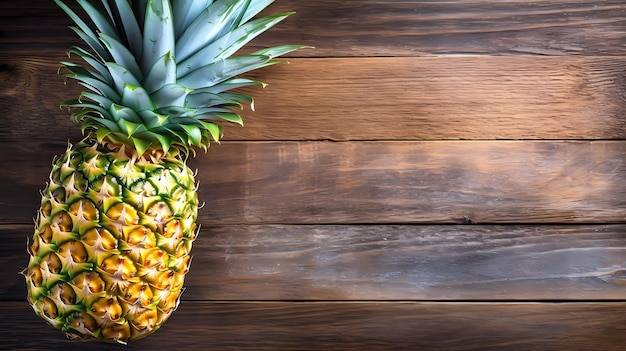 Een ananas op een houten tafel met een witte achtergrond