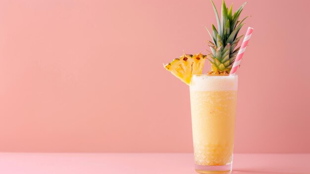 Een ananasdrank in een hoog glas tegen een levendige roze achtergrond die versheid en tropische v uitstraalt