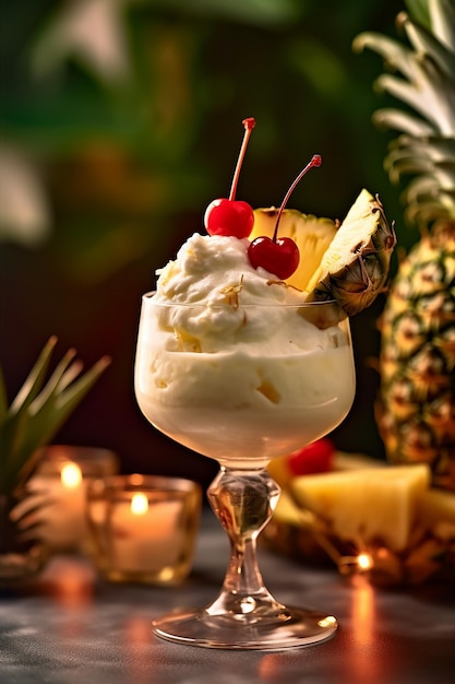 Een ananasijscoupe met ananas bovenop Pina Colada in de zomer