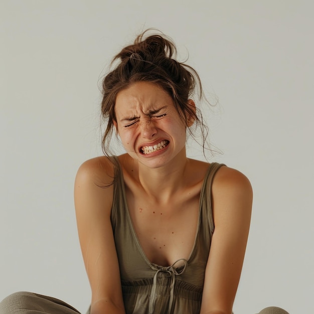 Foto een angstige, huilende jonge vrouw in emotionele pijn