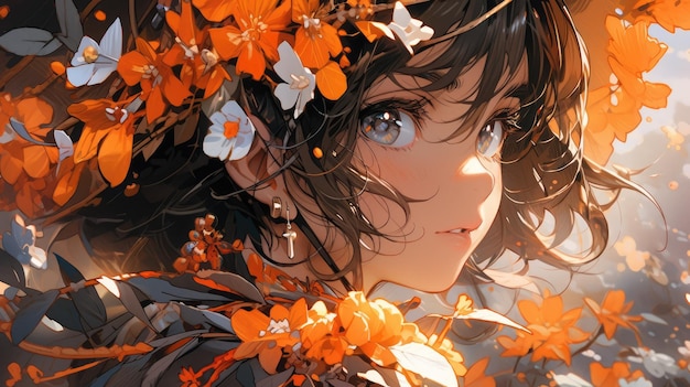 een anime en een bloem in oranje