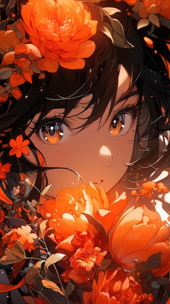 een anime en een bloem in oranje